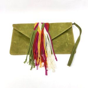 Green Leather Tassel Clutch